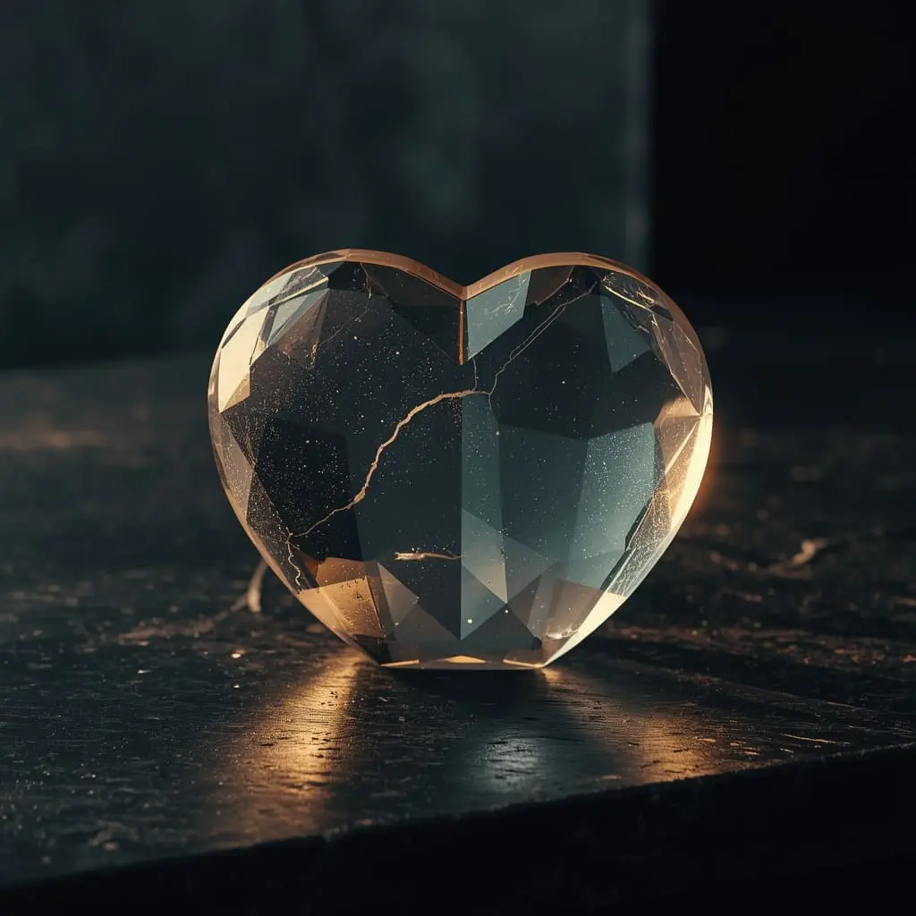 Translucent heart sculpture catching golden hour light