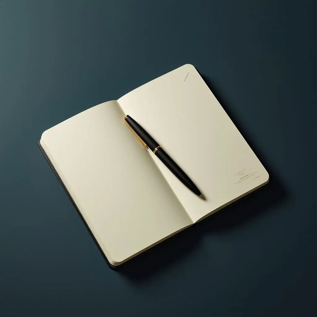Minimalist pen resting on an open texture-rich notebook