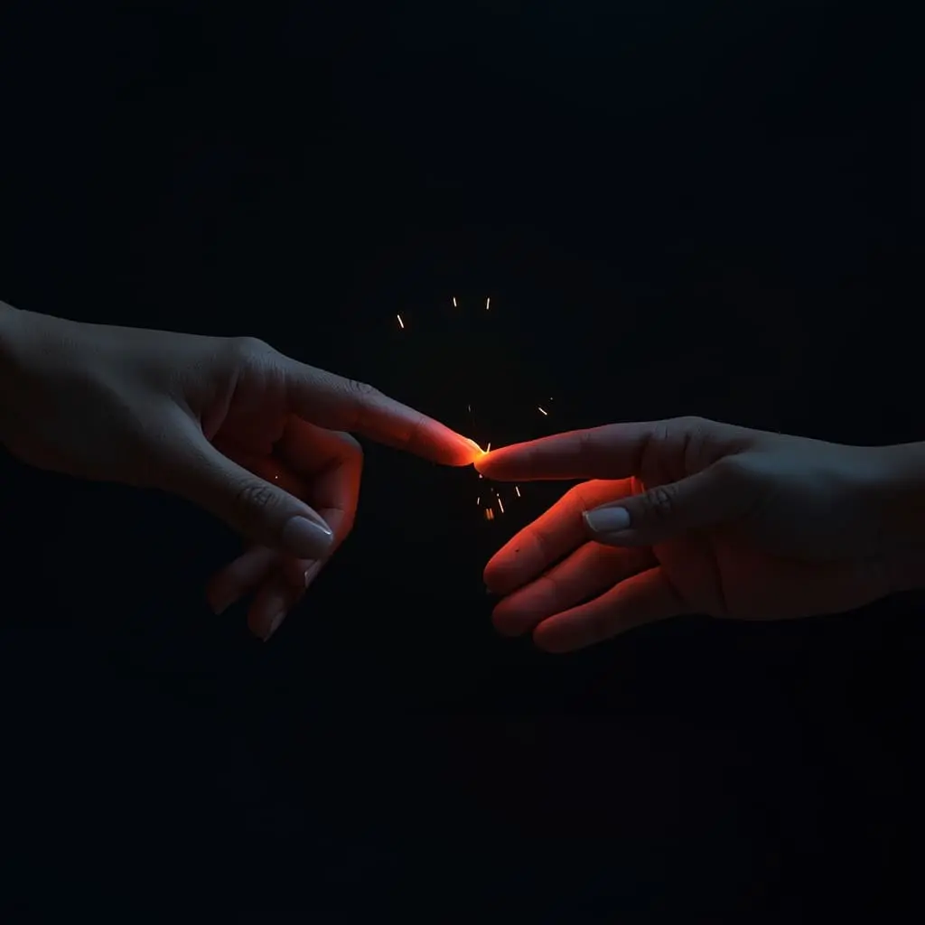 Soft glowing hands releasing a tiny burst of light